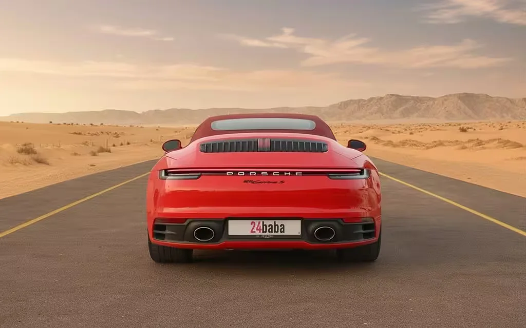Porsche 911 2022 Red rear view showing taillights – rental in Dubai