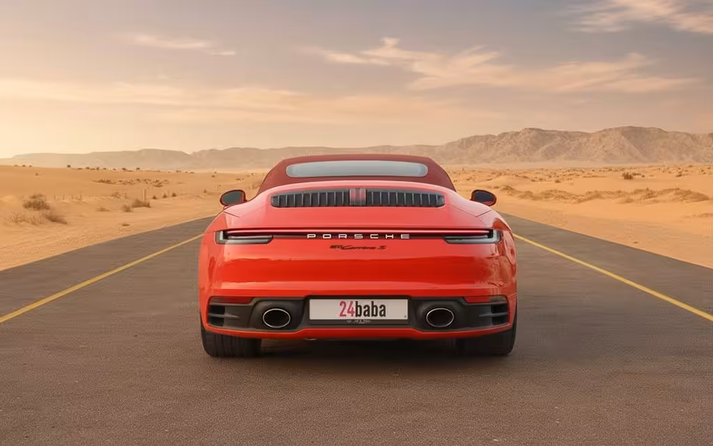 Porsche 911 2022 Red rear view showing taillights – rental in Dubai
