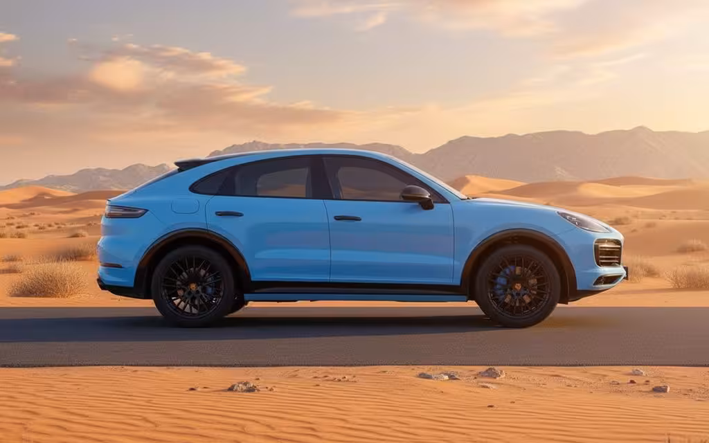 Porsche Cayenne 2023 Blue side profile – rental in Dubai