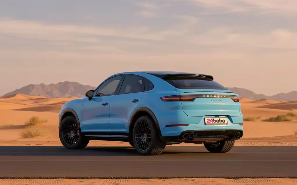 Porsche Cayenne 2023 Blue rear view showing taillights – rental in Dubai