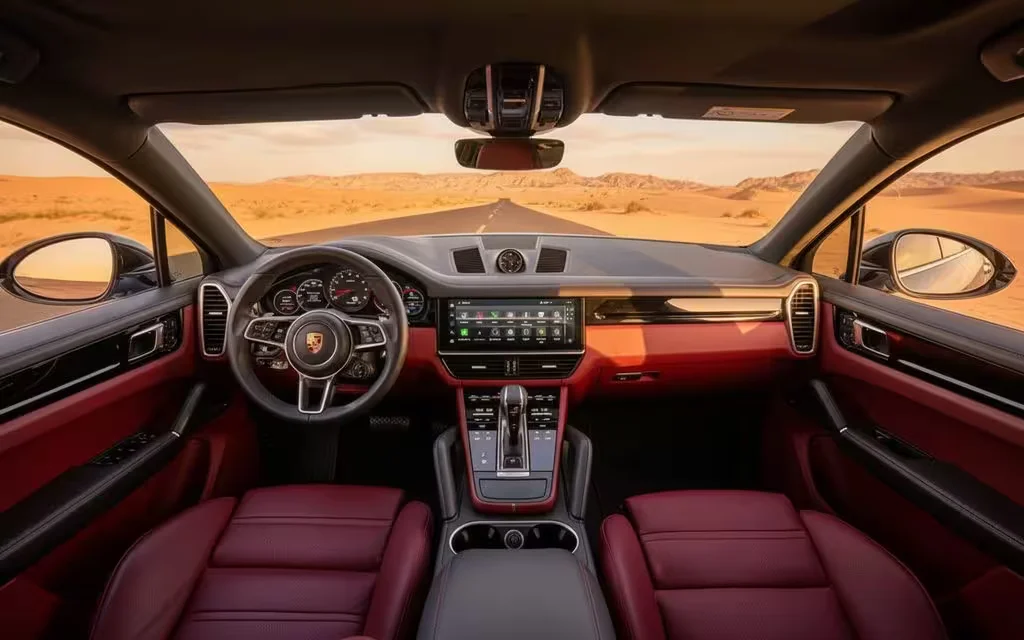 Porsche Cayenne 2023 interior view showing trim – rental in Dubai