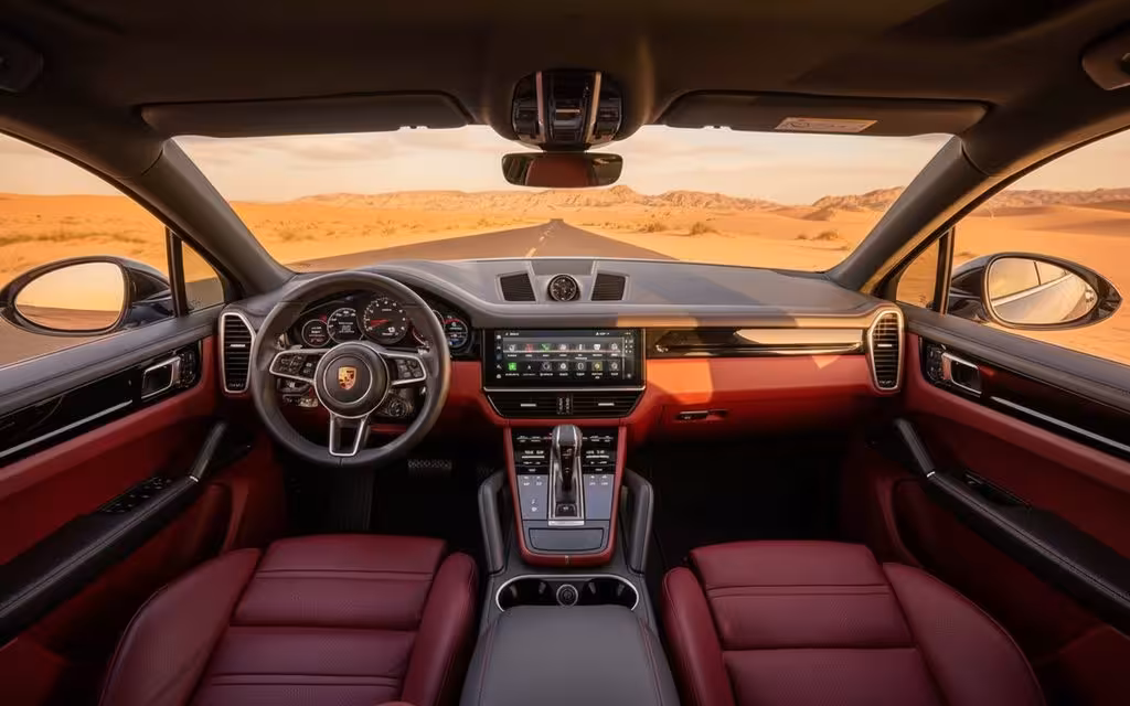 Porsche Cayenne 2023 interior view showing trim – rental in Dubai