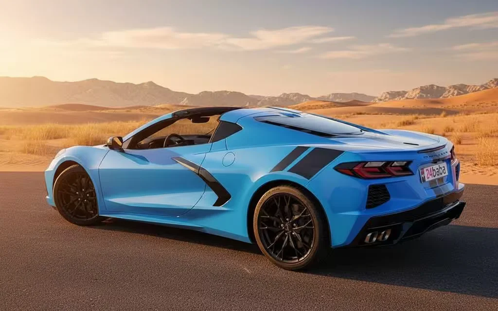 Chevrolet Corvette 2025 Blue side profile – rental in Dubai