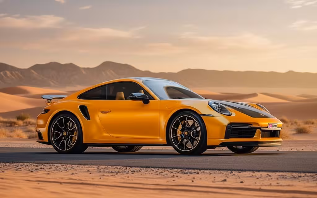 Porsche 911 2023 Orange side profile – rental in Dubai