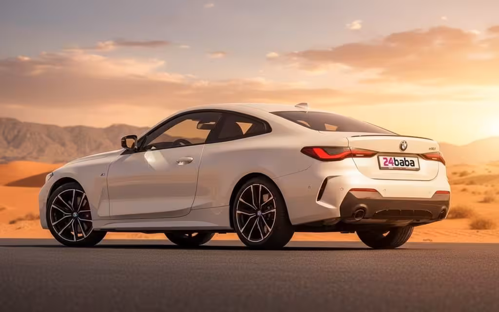 Bmw 430 2023 White rear view showing taillights – rental in Dubai