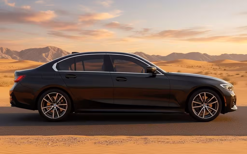 Bmw 330 2020 Black side profile – rental in Dubai