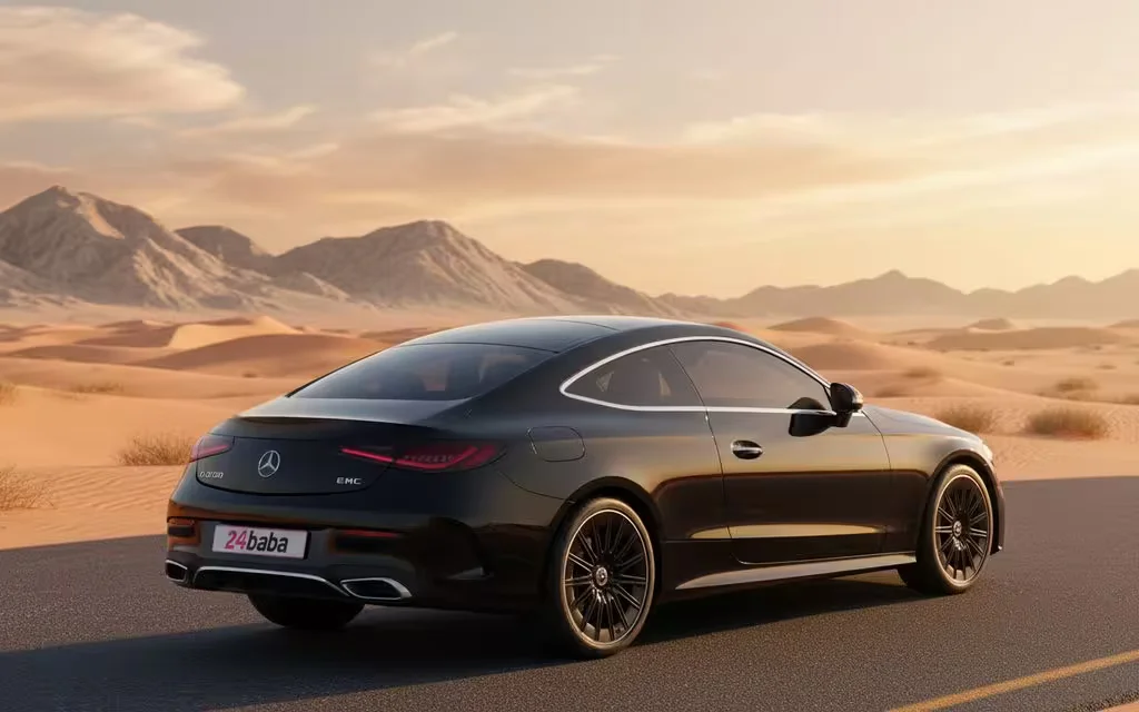 Mercedes Cle200 2024 Black rear view showing taillights – rental in Dubai