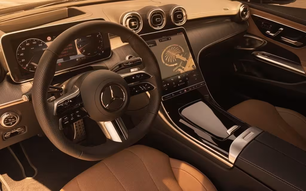 Mercedes Cle200 2024 interior view showing trim – rental in Dubai