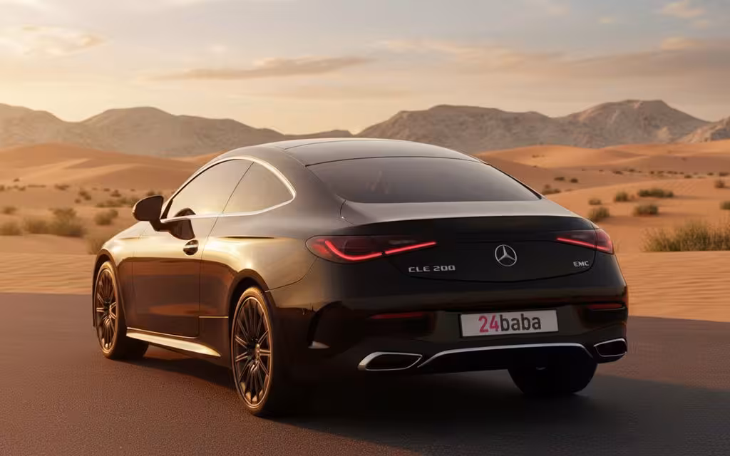 Mercedes Cle200 2024 Black rear view showing taillights – rental in Dubai