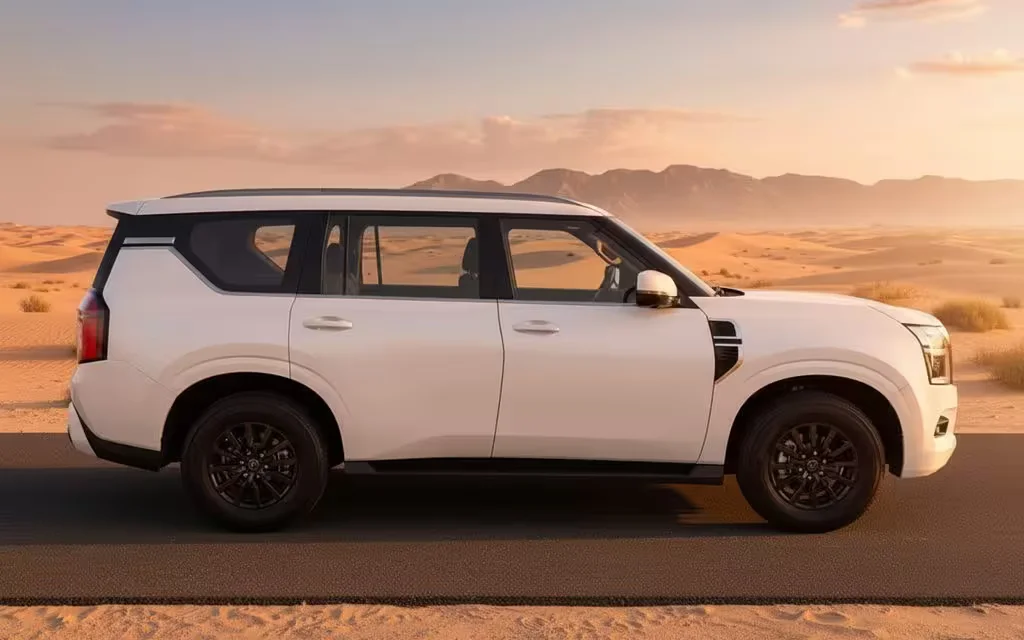 Nissan Patrol 2025 White side profile – rental in Dubai