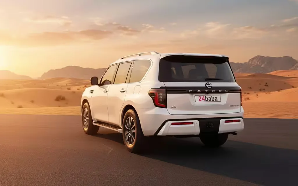 Nissan Patrol 2025 White rear view showing taillights – rental in Dubai