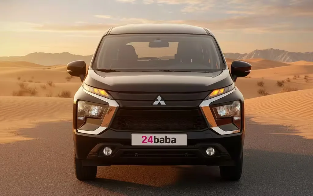 Mitsubishi Xpander 2025 Black front view with headlights – rental in Dubai