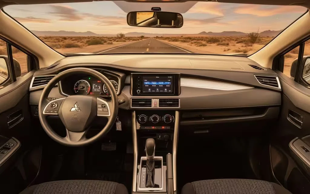 Mitsubishi Xpander 2025 interior view showing trim – rental in Dubai