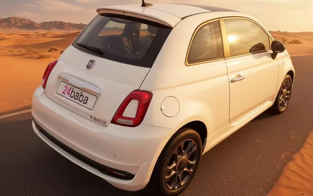 Fiat 500 2022 White rear view showing taillights – rental in Dubai