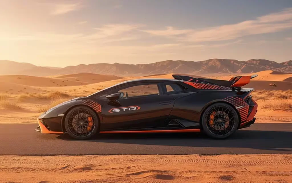 Lamborghini Huracan 2022 Black side profile – rental in Dubai