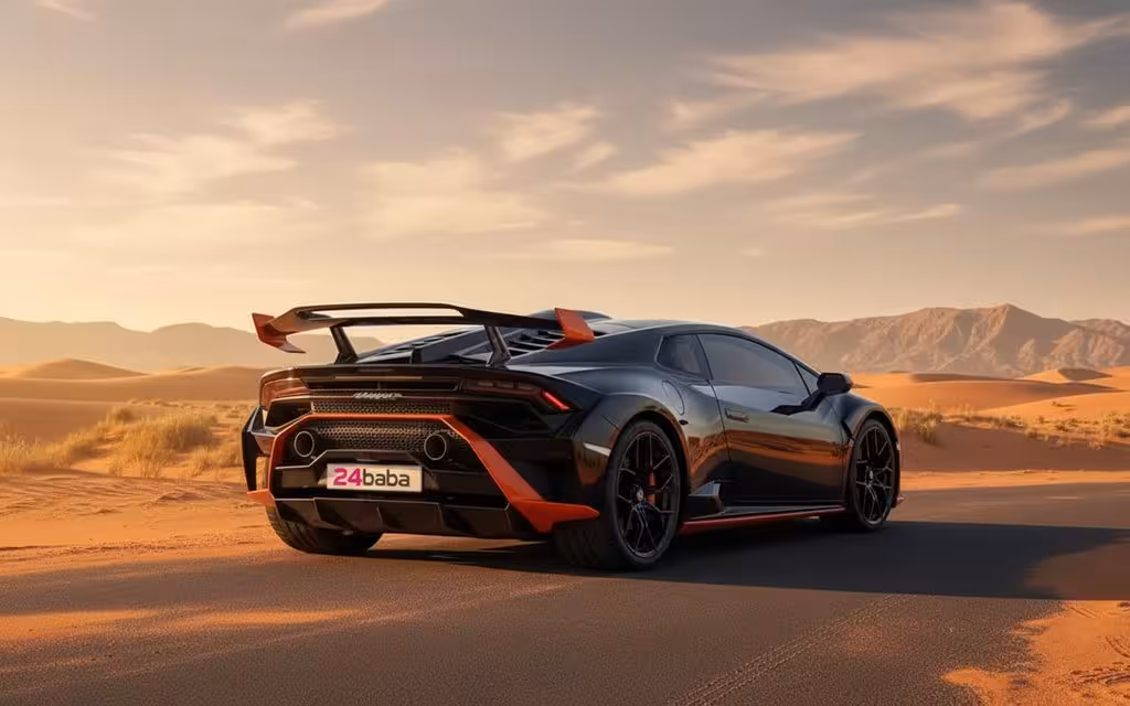 Lamborghini Huracan 2022 Black rear view showing taillights – rental in Dubai