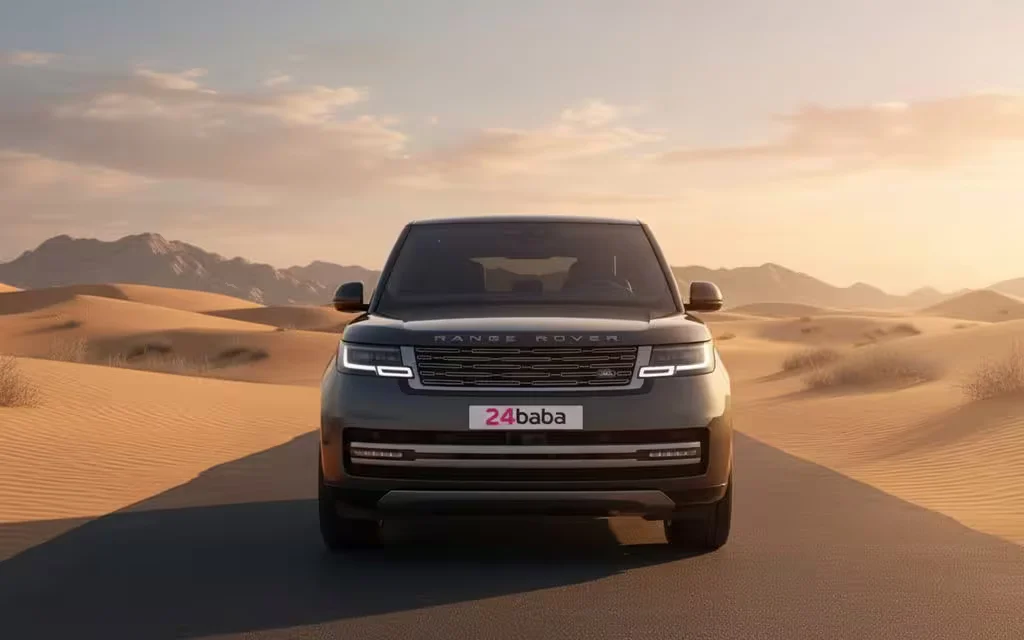 LandRover RangeRover 2023 Dark Gray front view with headlights – rental in Dubai