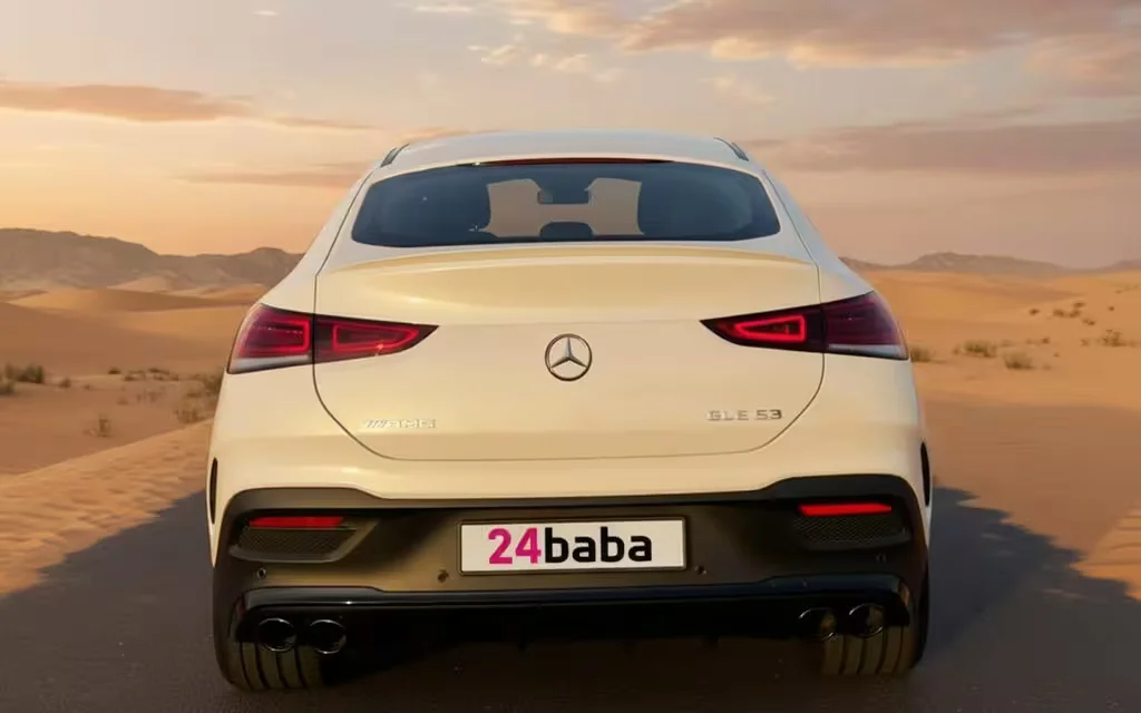 Mercedes Gle53 2021 White rear view showing taillights – rental in Dubai