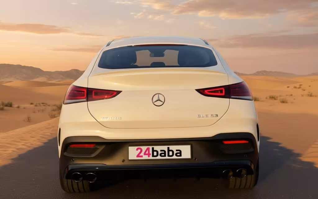 Mercedes Gle53 2021 White rear view showing taillights – rental in Dubai