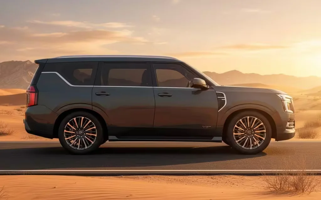 Nissan Patrol 2025 Green side profile – rental in Dubai