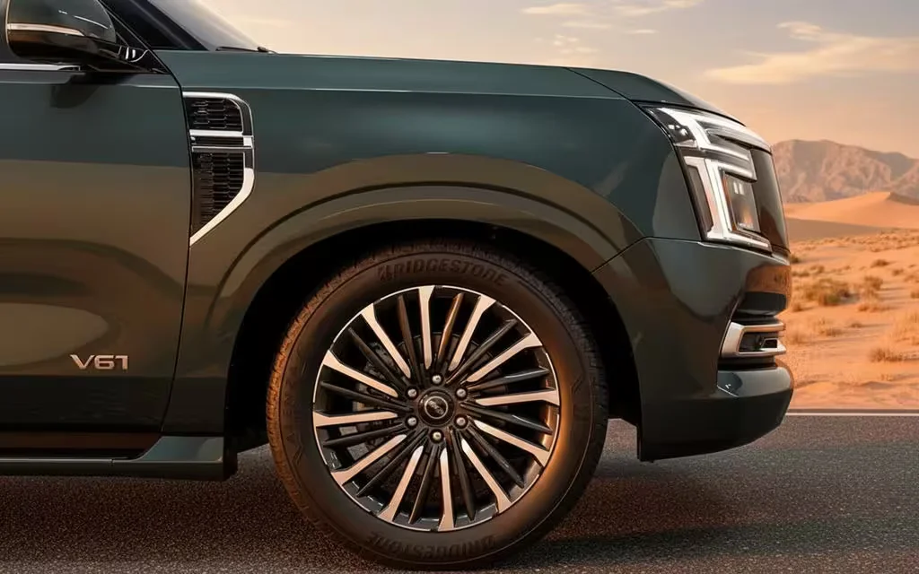 Nissan Patrol 2025 alloy wheel close up – rental in Dubai