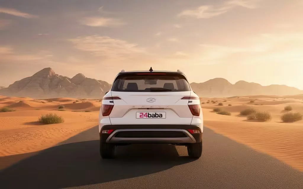 Hyundai Creta 2024 White rear view showing taillights – rental in Dubai