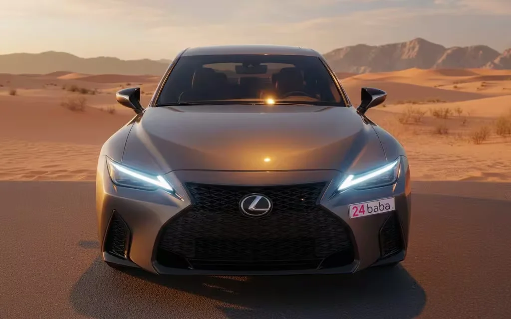 Lexus Is 2022 Grey front view with headlights – rental in Dubai