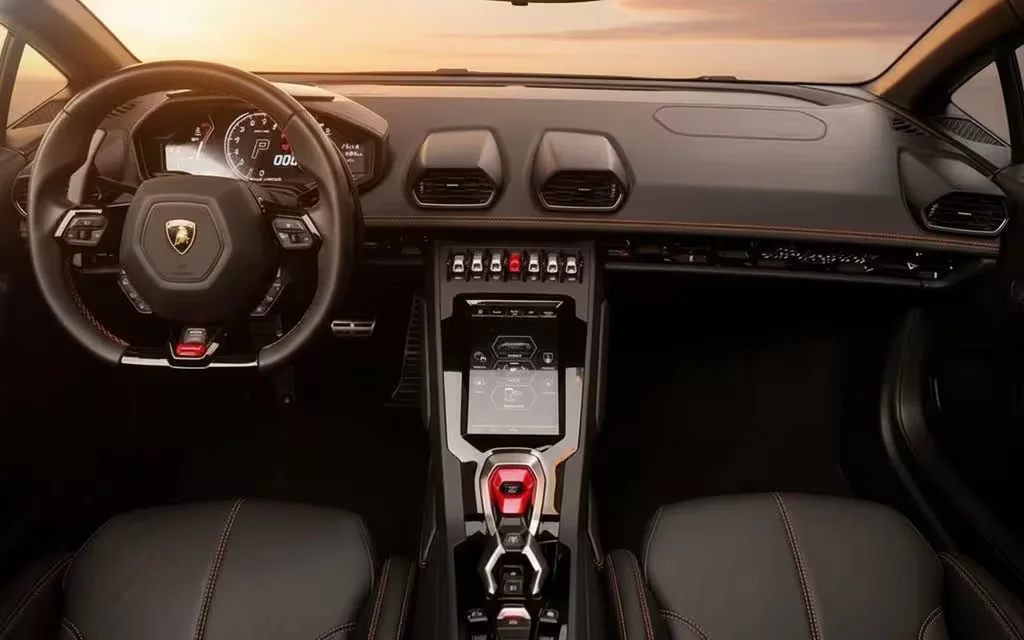 Lamborghini Huracan 2023 interior view showing trim – rental in Dubai
