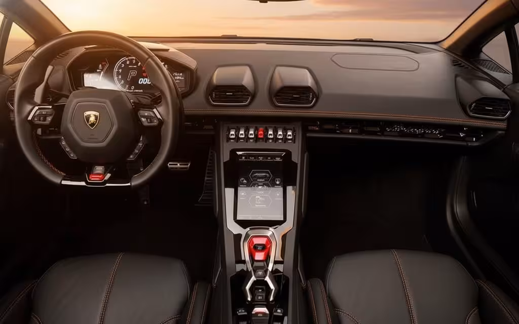 Lamborghini Huracan 2023 interior view showing trim – rental in Dubai