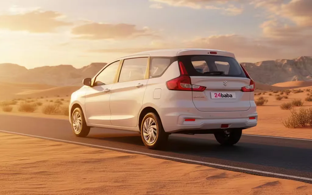 Suzuki Ertiga 2023 White rear view showing taillights – rental in Dubai
