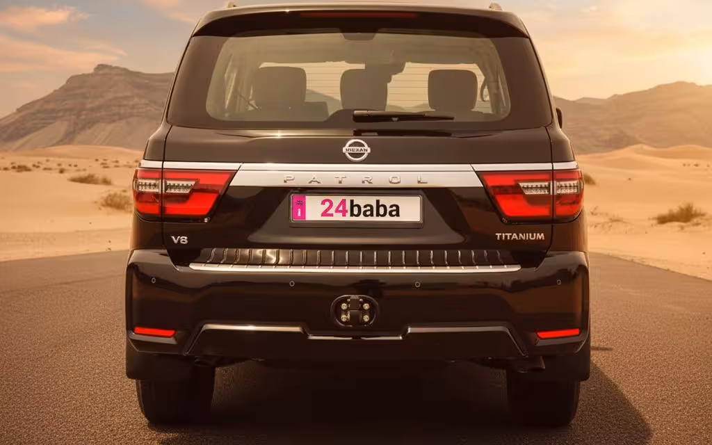 Nissan Patrol 2021 Black rear view showing taillights – rental in Dubai