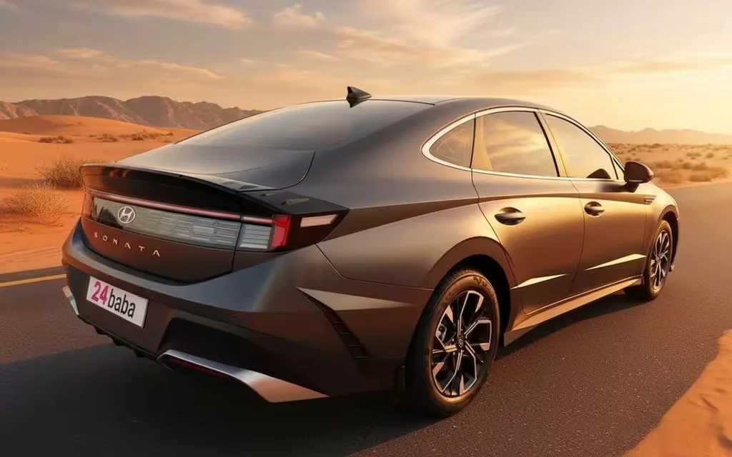 Hyundai Sonata 2025 Dark Gray rear view showing taillights – rental in Dubai