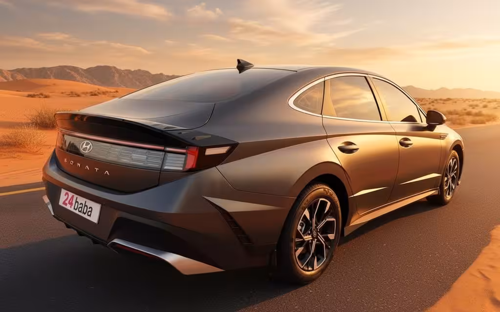 Hyundai Sonata 2025 Dark Gray rear view showing taillights – rental in Dubai
