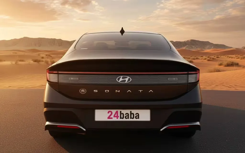 Hyundai Sonata 2025 Dark Gray rear view showing taillights – rental in Dubai