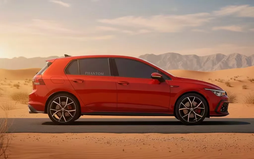 Volkswagen Golf 2023 Red side profile – rental in Dubai