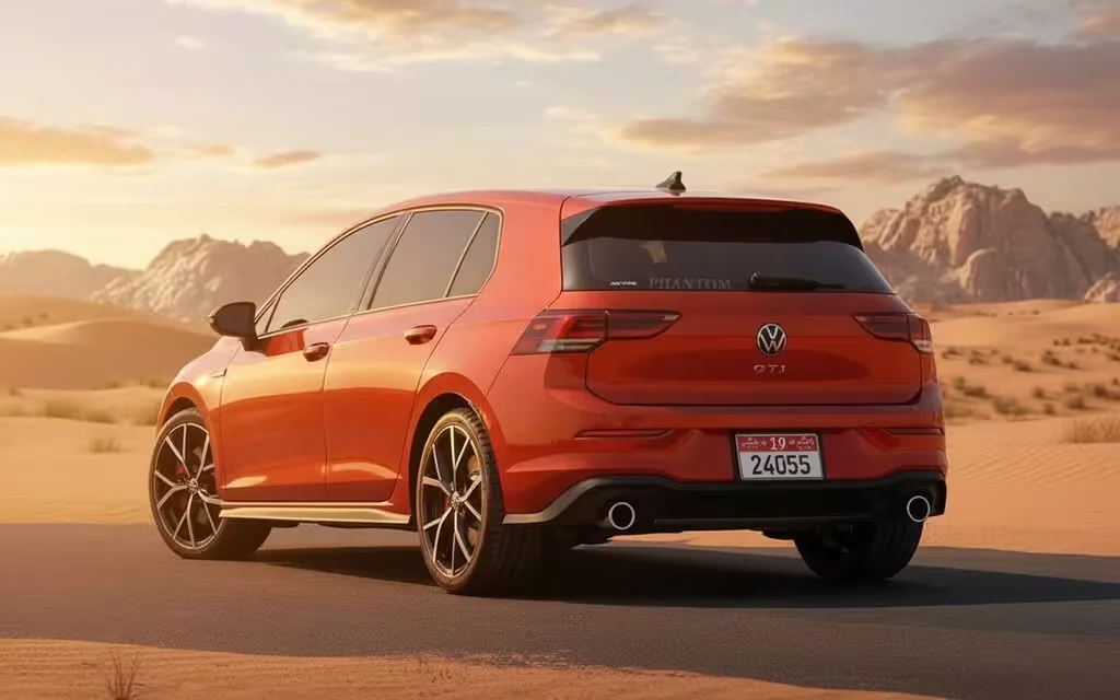 Volkswagen Golf 2023 Red rear view showing taillights – rental in Dubai