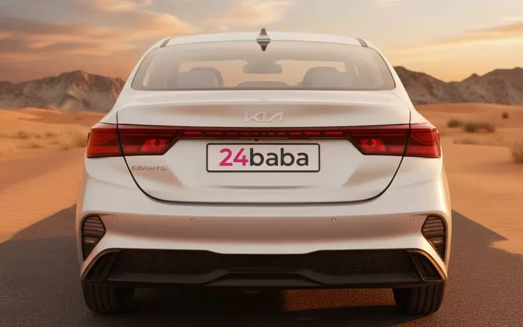 Kia Cerato 2024 White rear view showing taillights – rental in Dubai