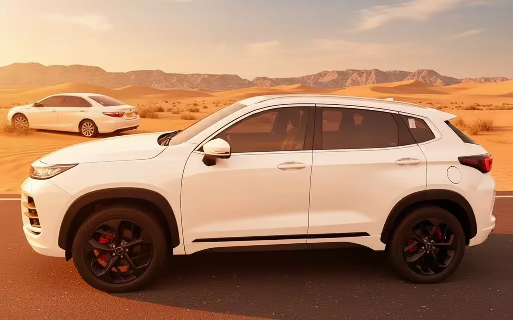 Exeed Lx 2024 White side profile – rental in Dubai