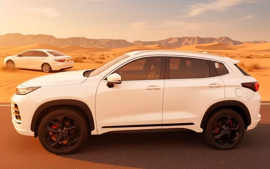 Exeed Lx 2024 White side profile – rental in Dubai