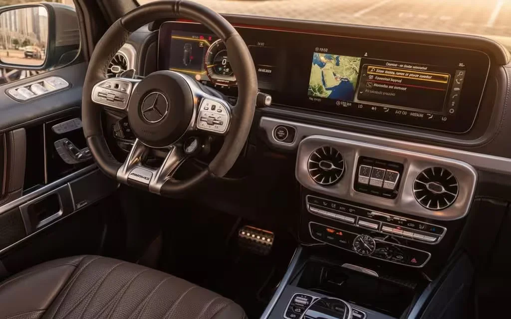 Mercedes G63 2024 interior view showing trim – rental in Dubai
