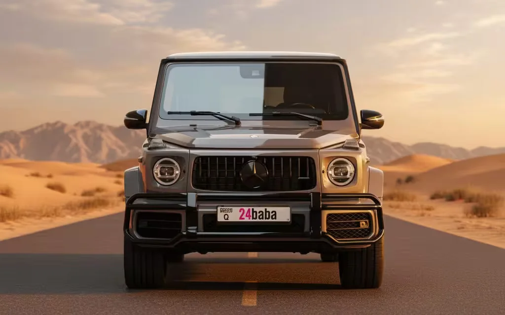 Mercedes G63 2024 Grey front view with headlights – rental in Dubai