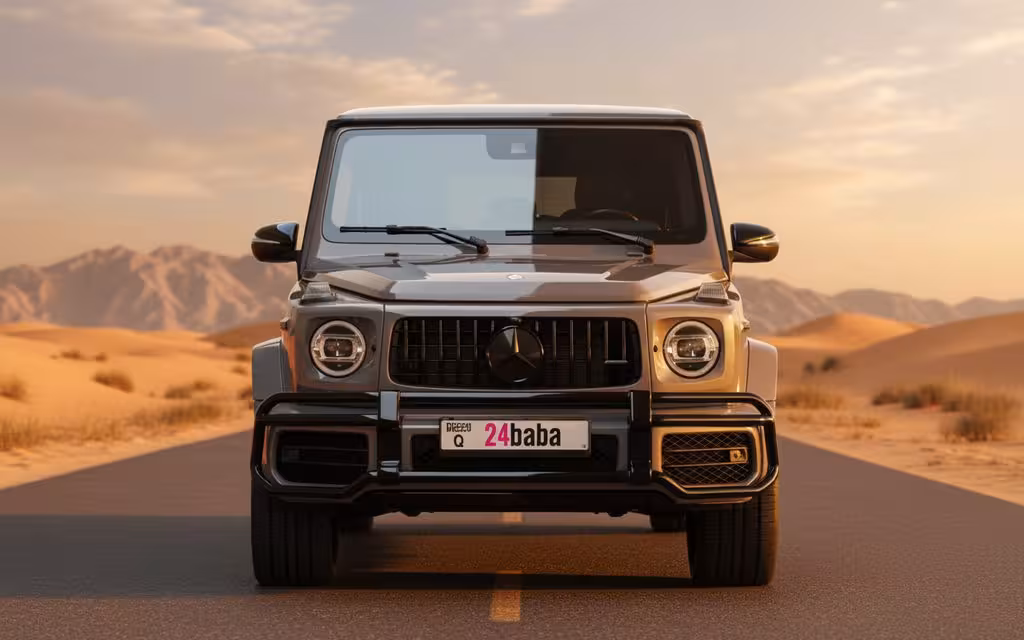 Mercedes G63 2024 Grey front view with headlights – rental in Dubai