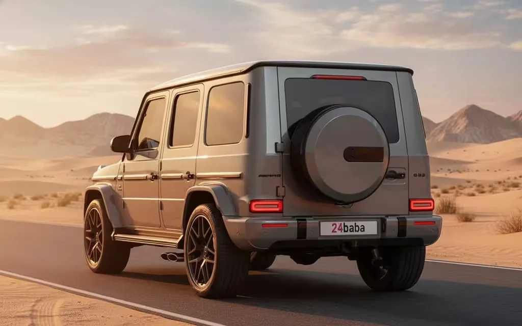 Mercedes G63 2024 Grey rear view showing taillights – rental in Dubai