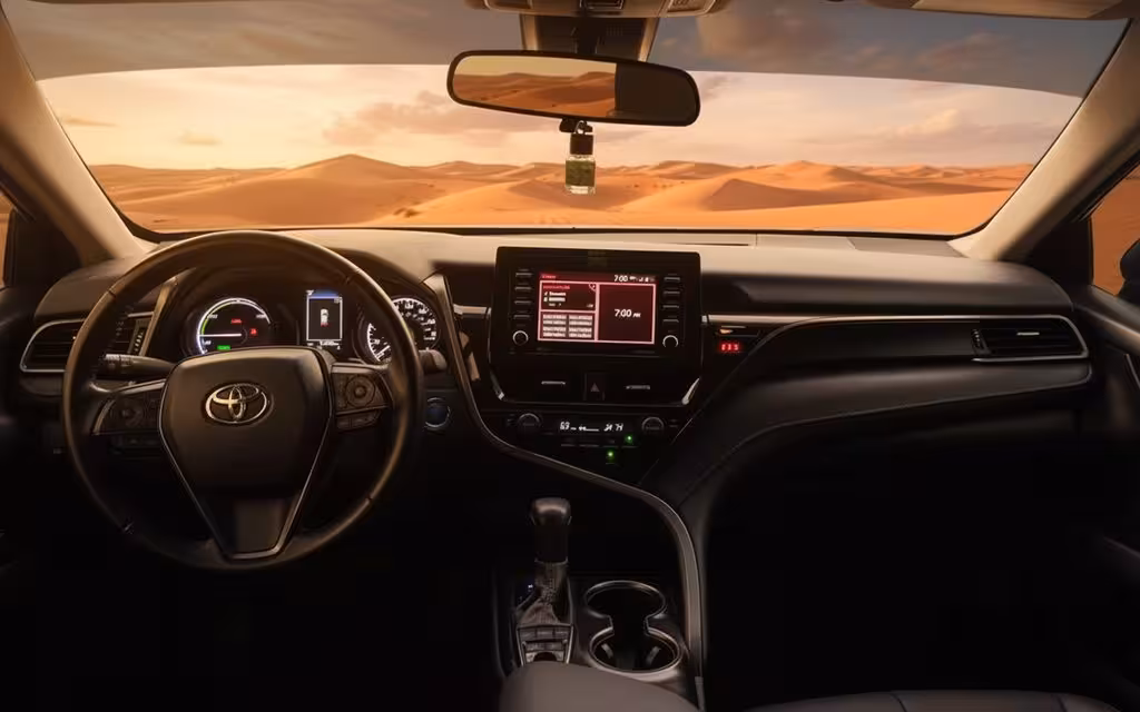 Toyota Camry 2023 interior view showing trim – rental in Dubai