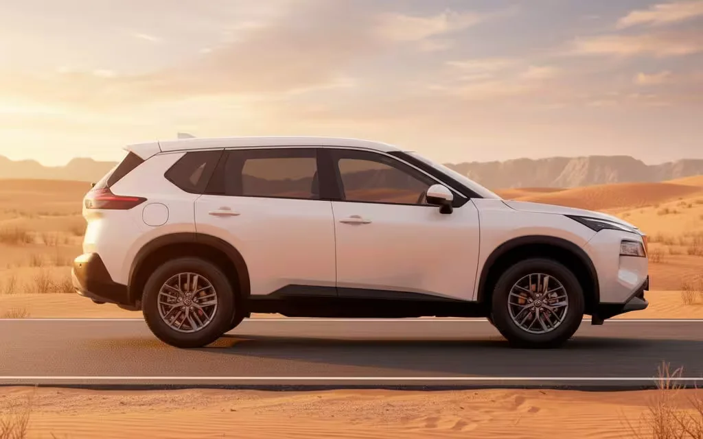 Nissan X Trail 2025 White side profile – rental in Dubai