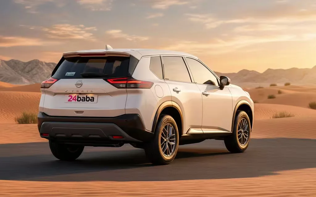 Nissan X Trail 2025 White rear view showing taillights – rental in Dubai