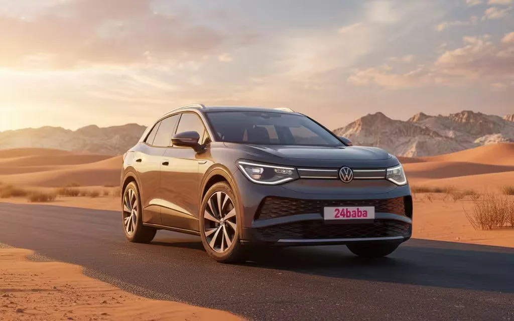 Volkswagen Id6 2021 Grey front view with headlights – rental in Dubai