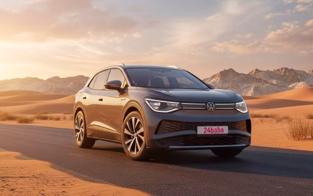Volkswagen Id6 2021 Grey front view with headlights – rental in Dubai