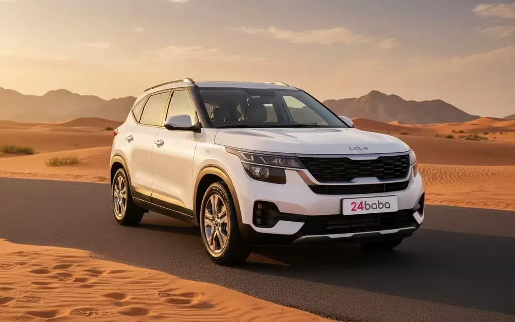 Kia Seltos 2025 White front view with headlights