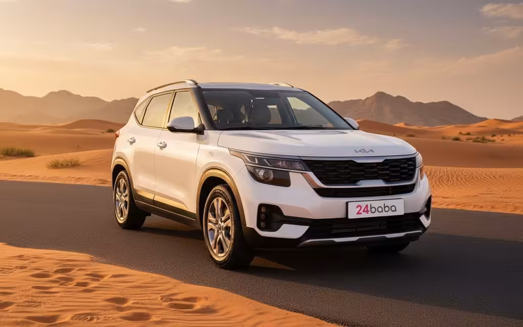 Kia Seltos 2025 White front view with headlights